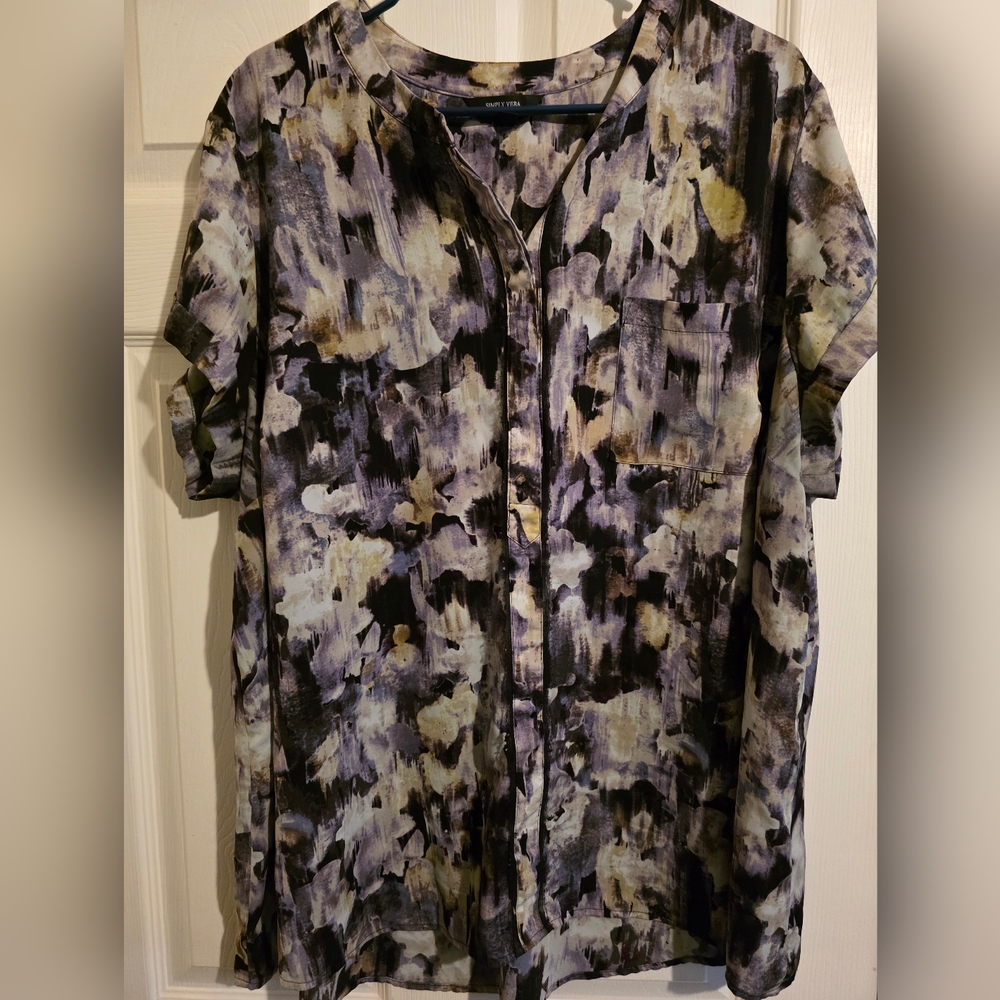 Simply Vera Vera Wang Abstract Print Blouse - Black, Gray, Cream